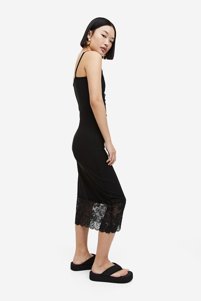Lace-trimmed mesh dress - Black/Black/Floral - 4