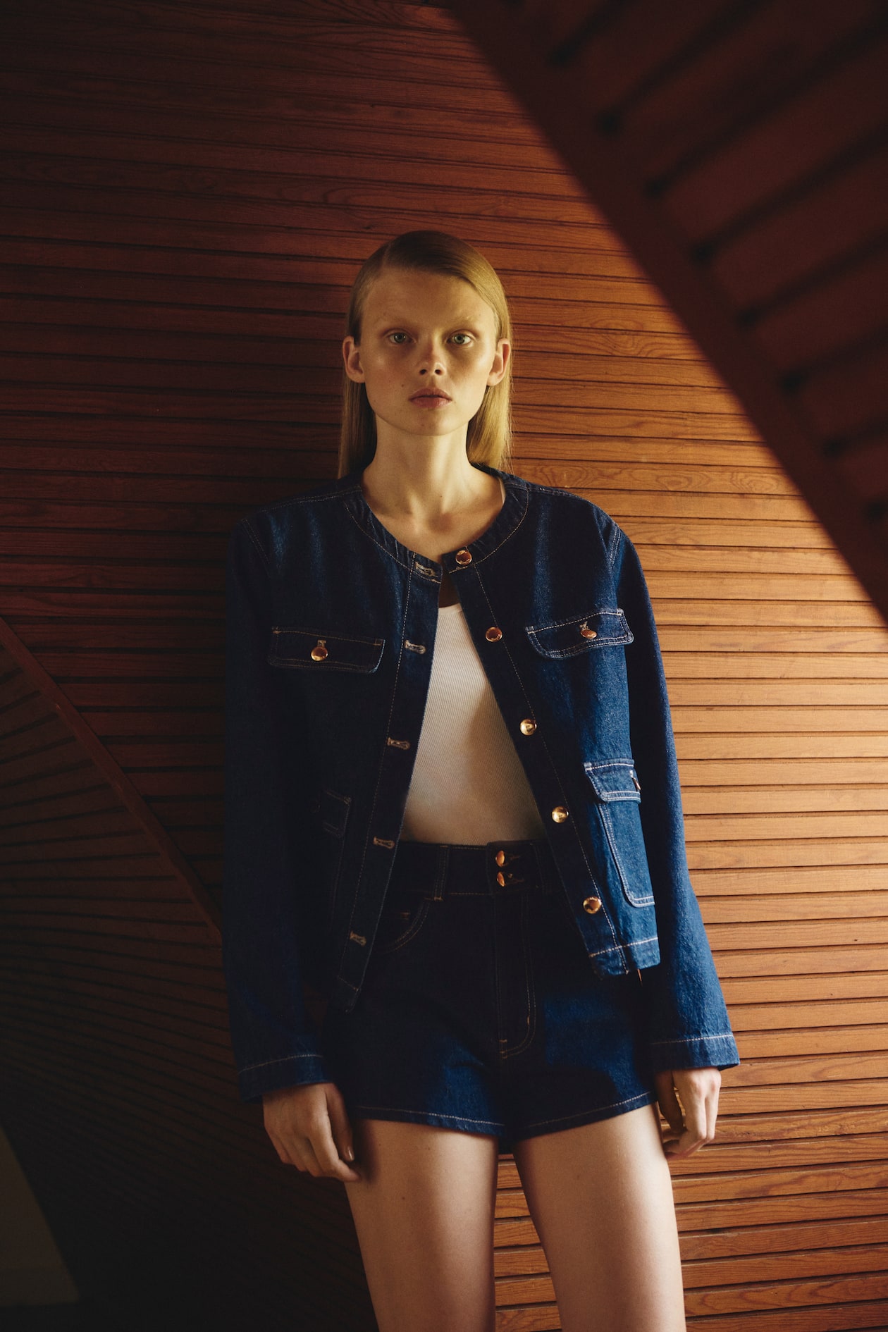 Collarless Denim Jacket - image 4