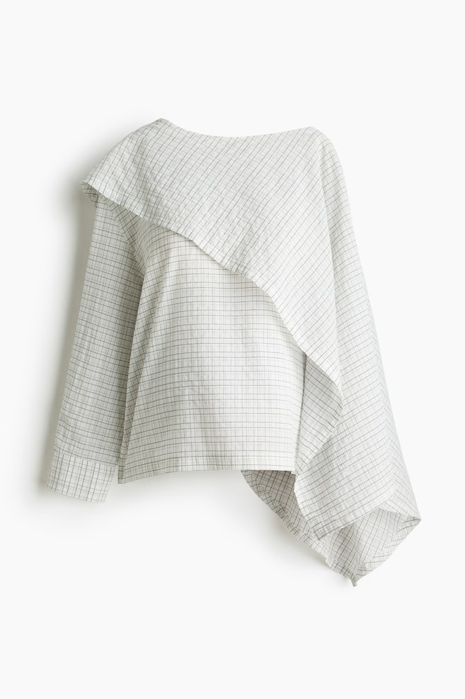 MAMA Cape-Detail Seersucker Blouse - White/checked - 1