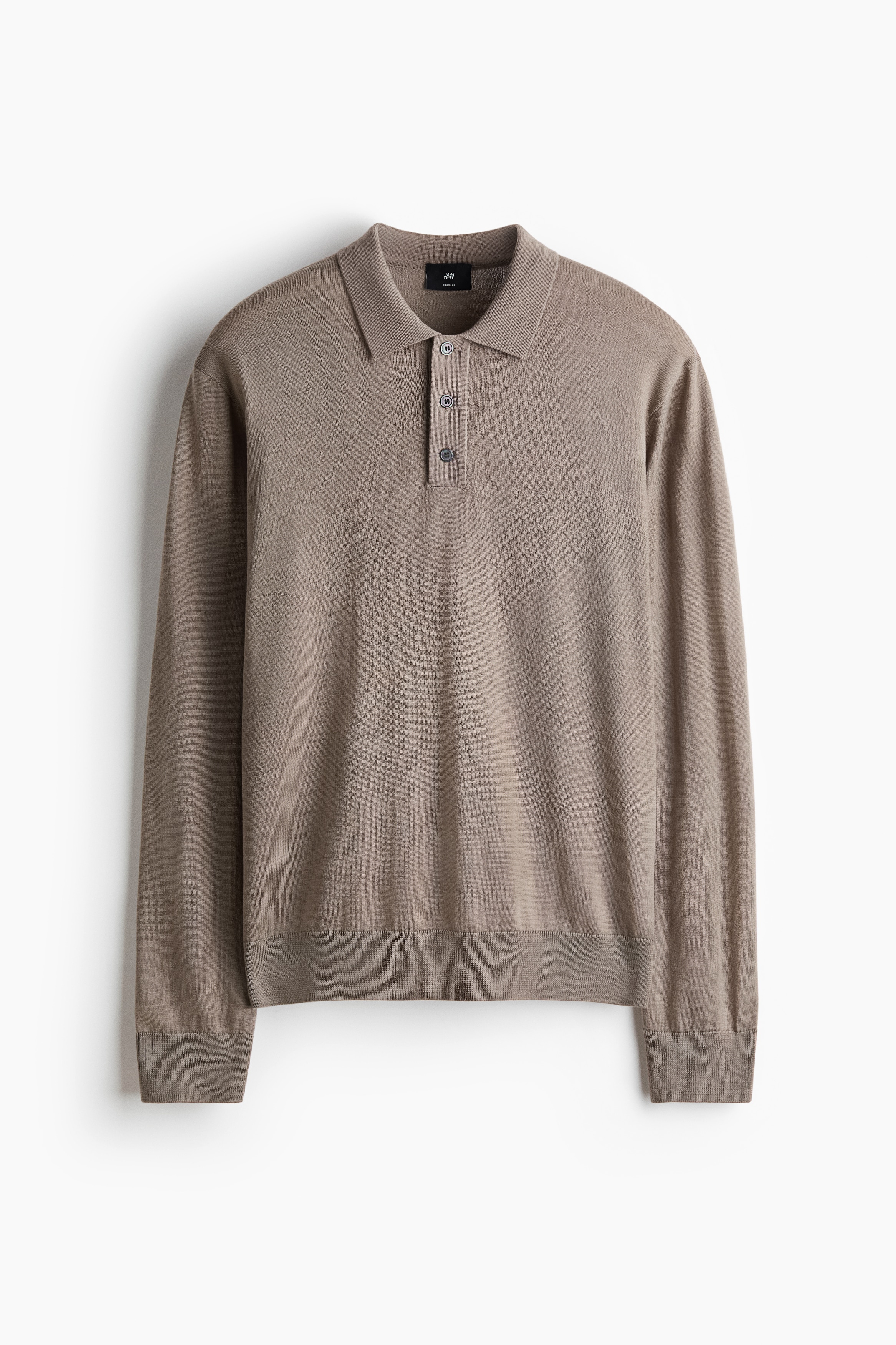 Regular-Fit Merino Wool Polo Shirt - Taupe/Navy blue/Dark gray melange