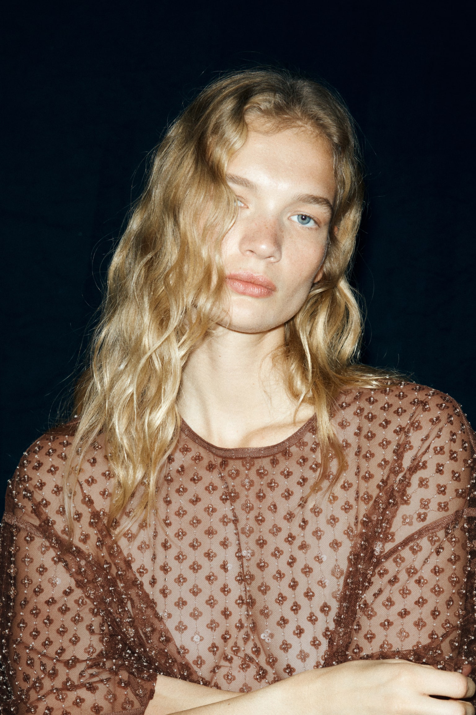 Sequined mesh top - Dusty brown - 5