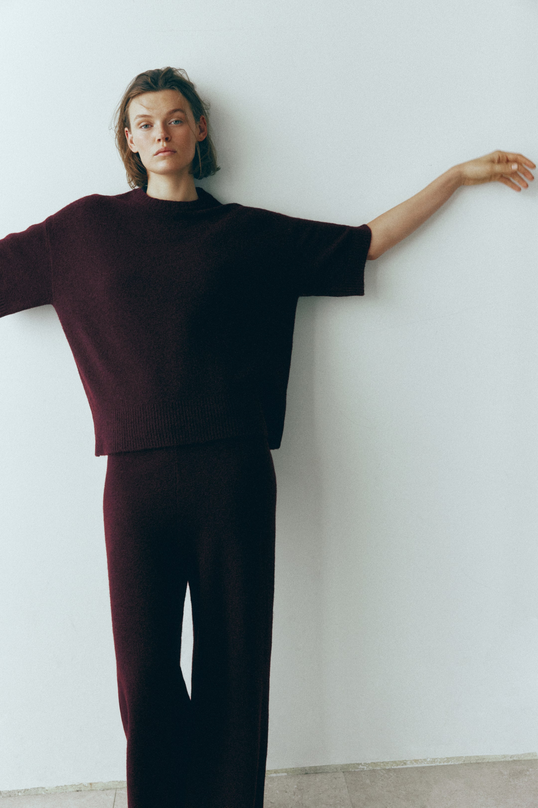 View larger image: Knitted T-shirt - Burgundy - Ladies | H&M 1