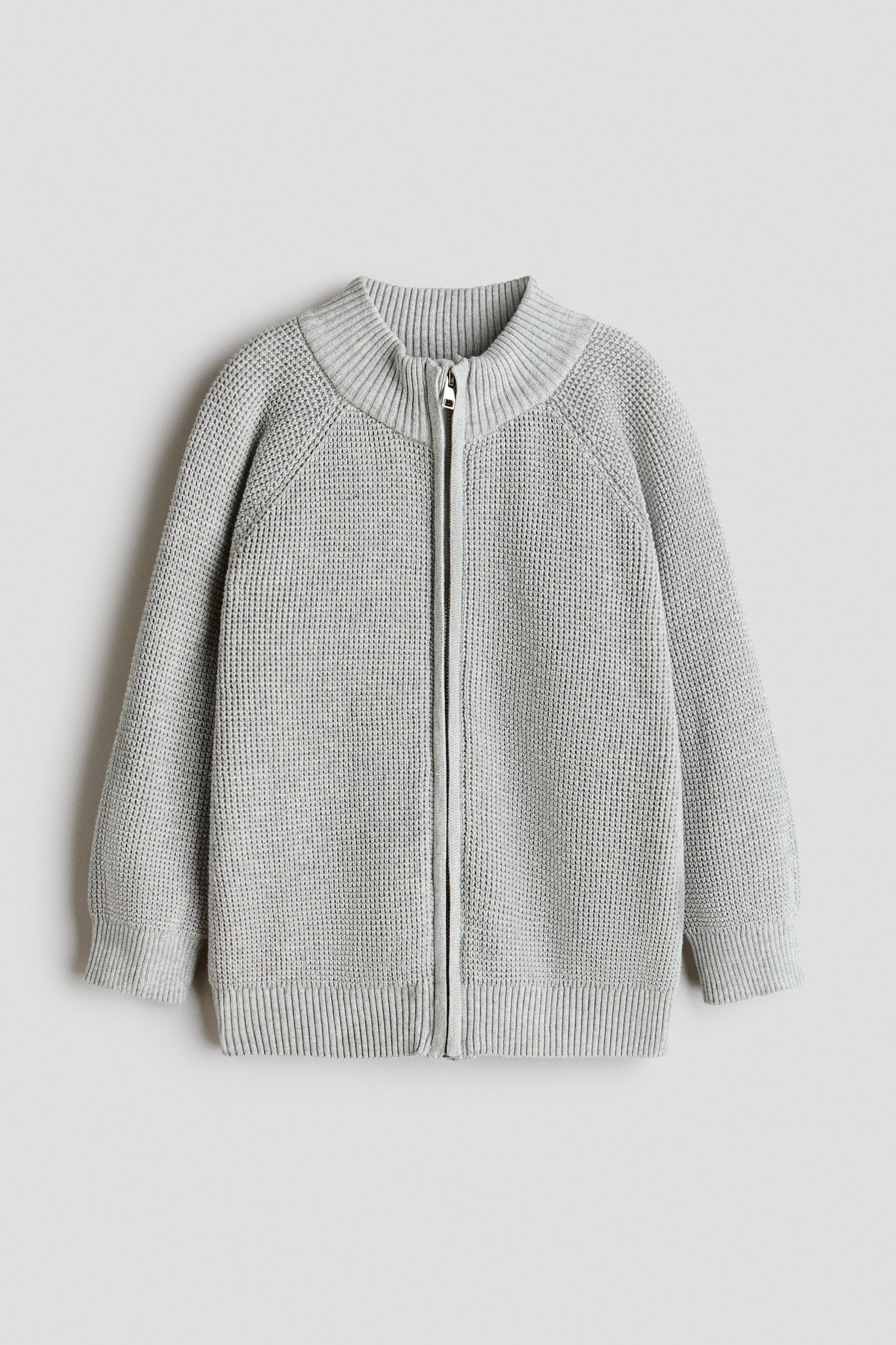 Cotton zip-through cardigan - Light grey marl/Navy blue