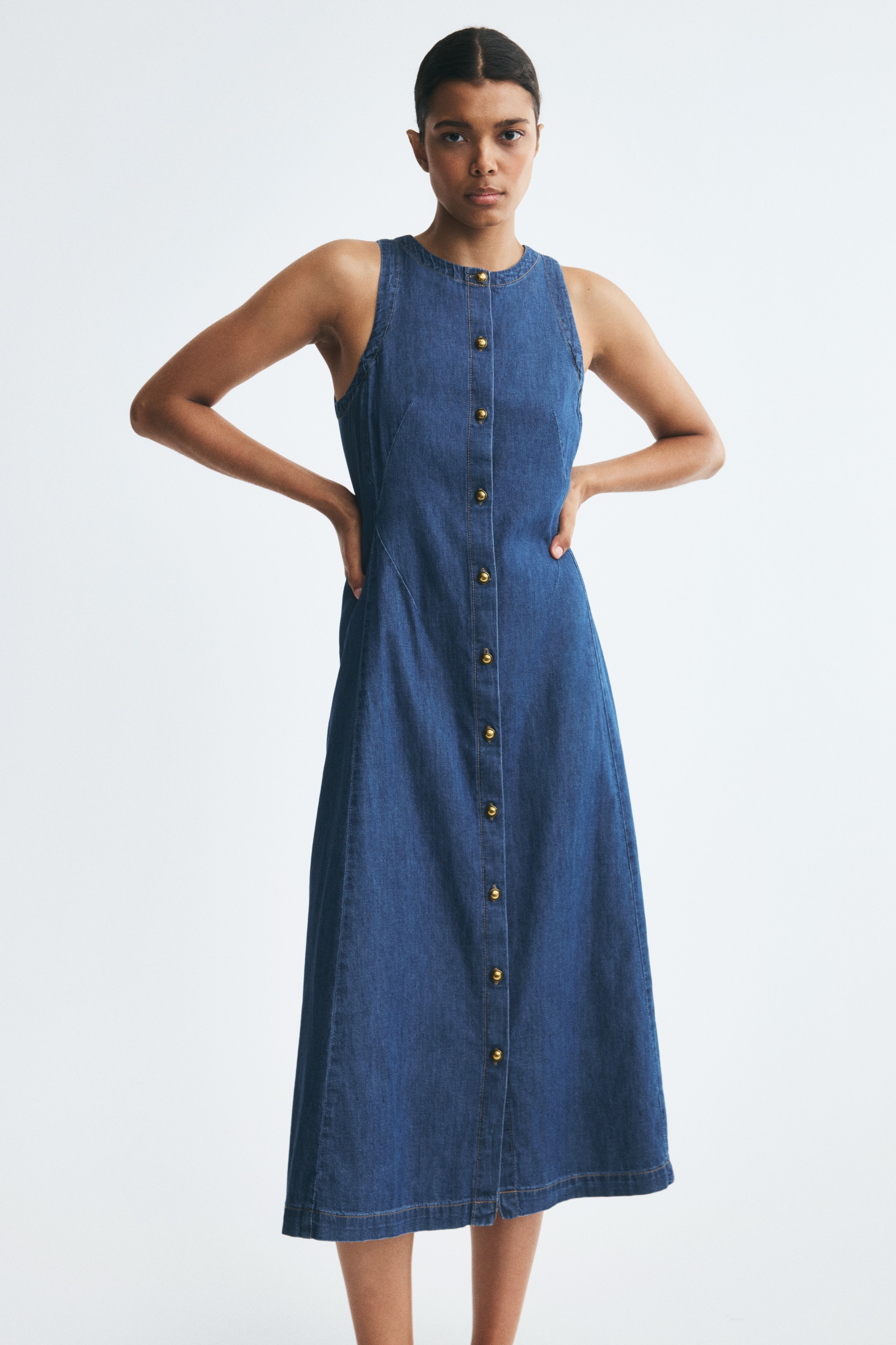 Button-Front Denim Dress thumbnail 3