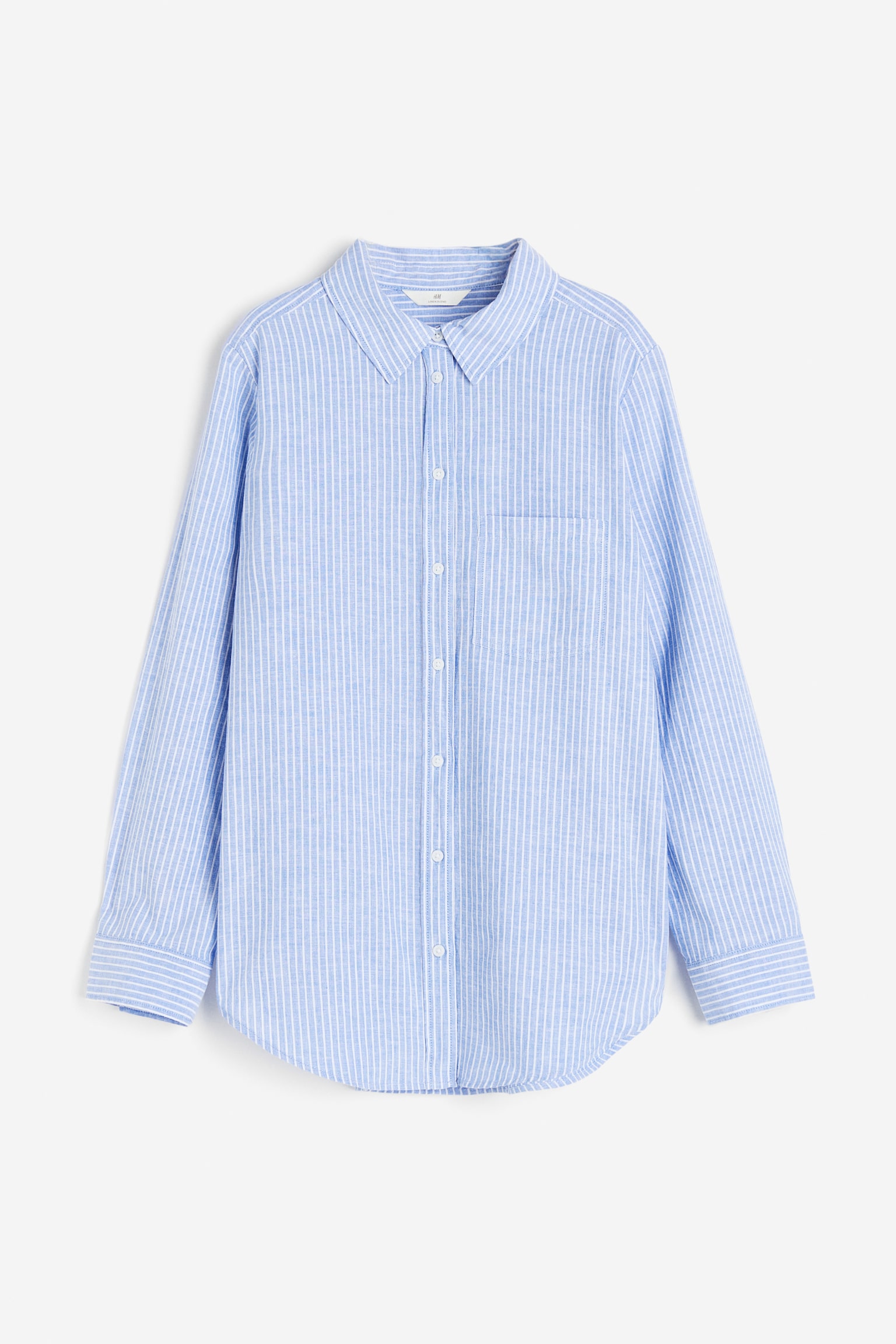 Linen-blend shirt - Long sleeve - Regular length - Blue/White striped ...