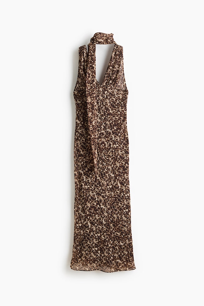 Scarf-detail chiffon dress - Dark brown/Patterned/Light pink/Floral - 1