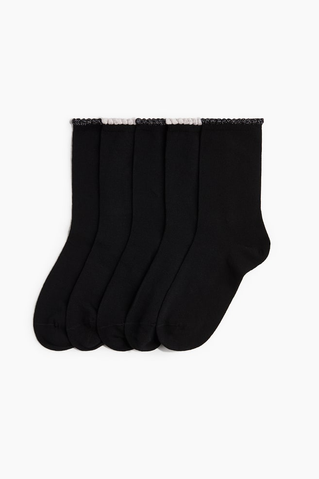 Pack de 5 pares de meias - Preto/Brilhante/Preto/Branco/Corações/Branco - 1
