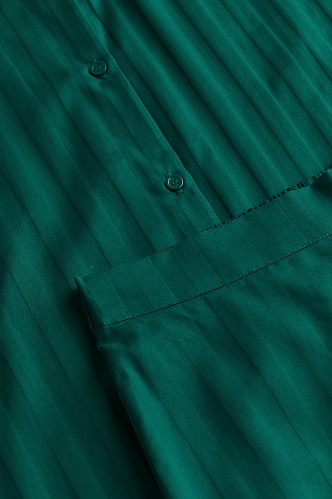 Cotton sateen pyjama shirt and shorts - Dark green/Dark grey  - 4