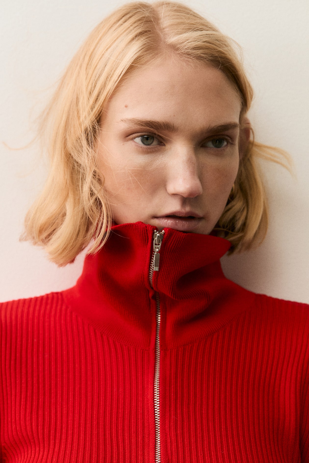 Rib-Knit Half-Zip Top - Red - Ladies | H&M US