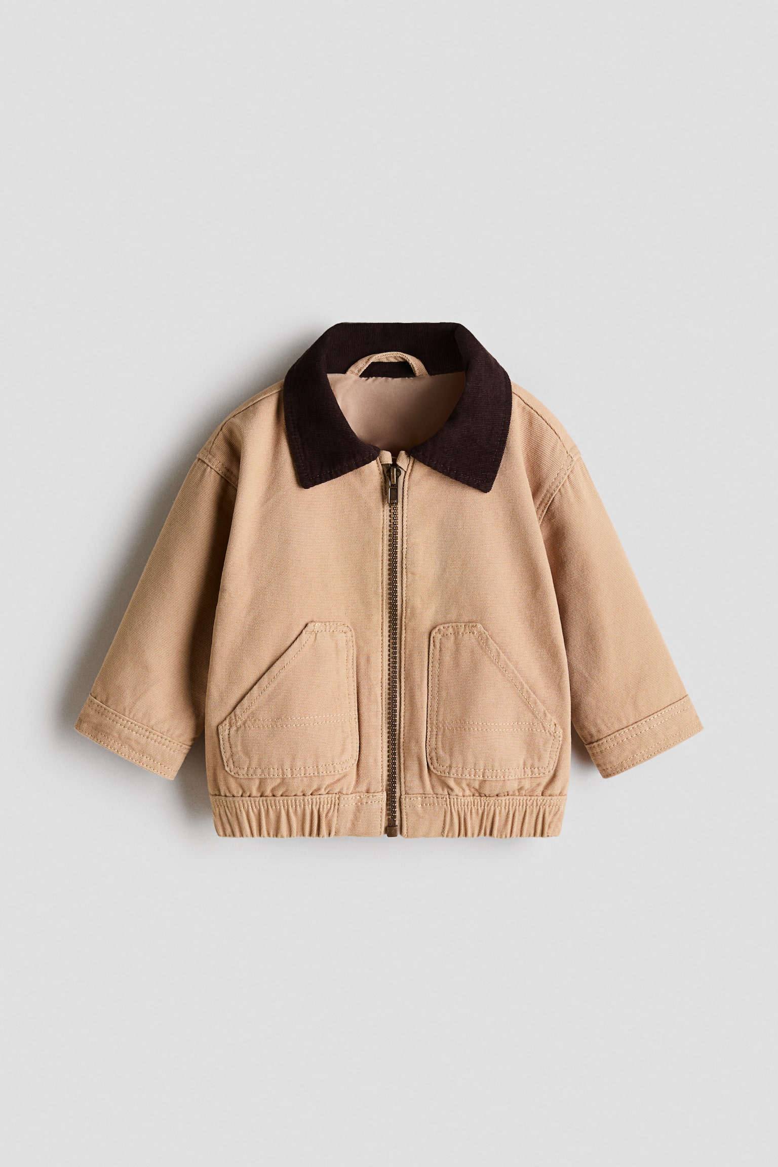 Corduroy-collar canvas jacket - Beige/Dark brown - 1