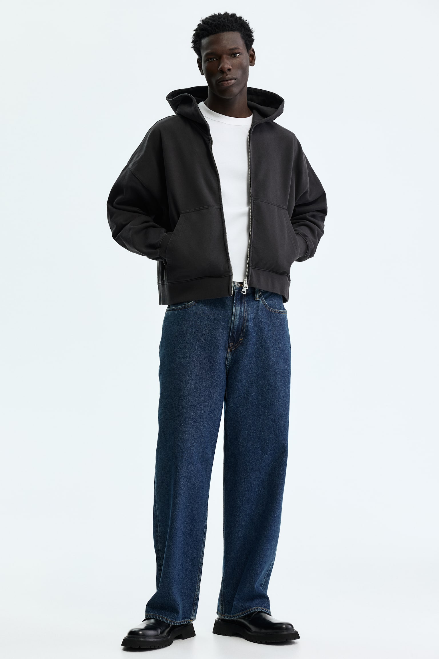 Худі Oversized Fit на блискавці - Чорний - 3