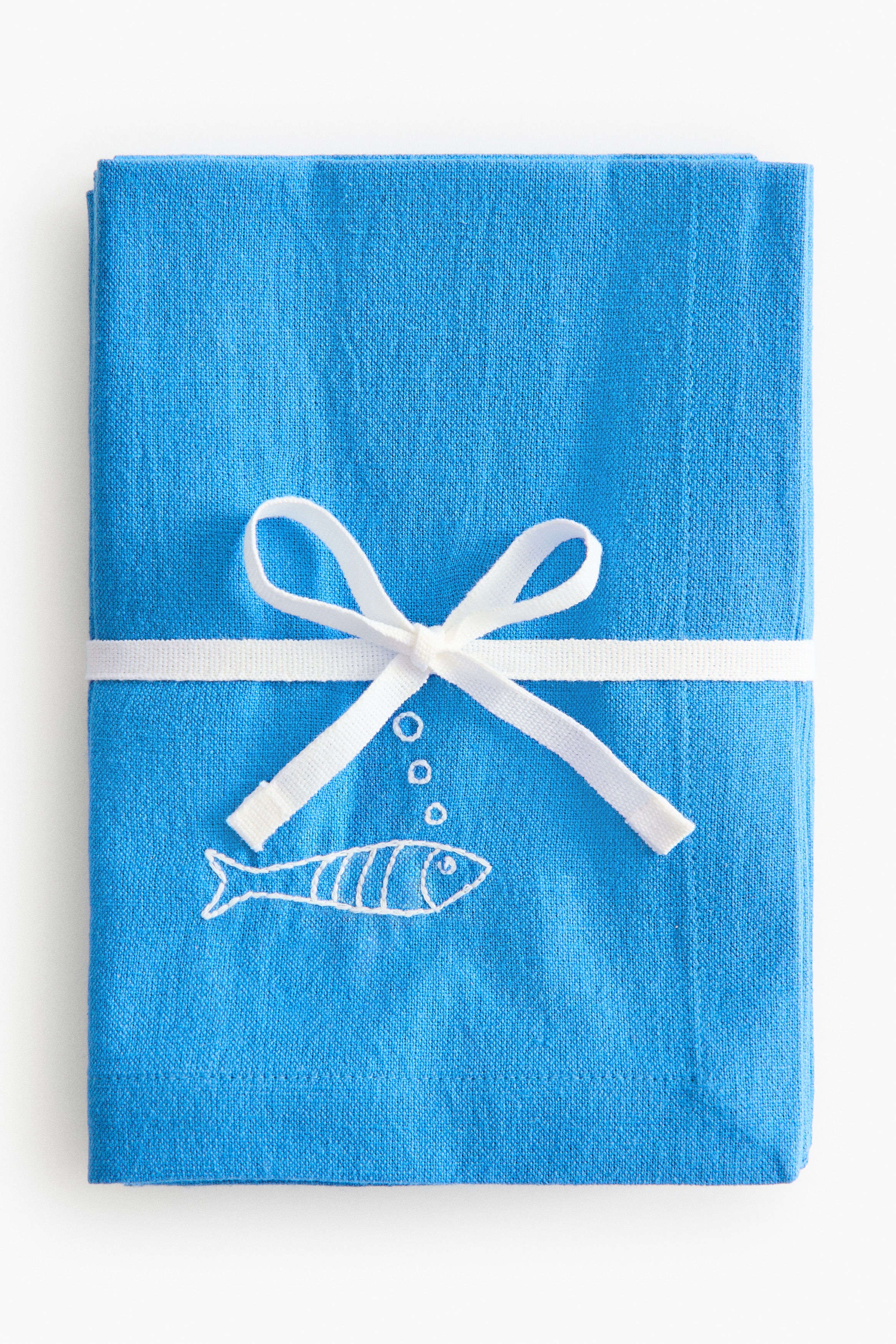 4-Pack Embroidered-Detail Linen-blend Napkins - Blue/fish/Orange/crab