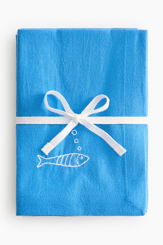 4-Pack Embroidered-Detail Linen-blend Napkins - Blue/fish/Orange/crab - 1
