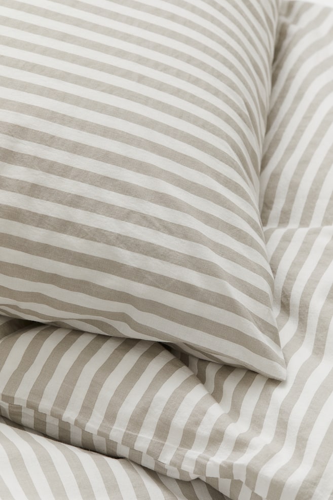 Cotton single duvet cover set - Light mole/White/Sage green/White striped - 3