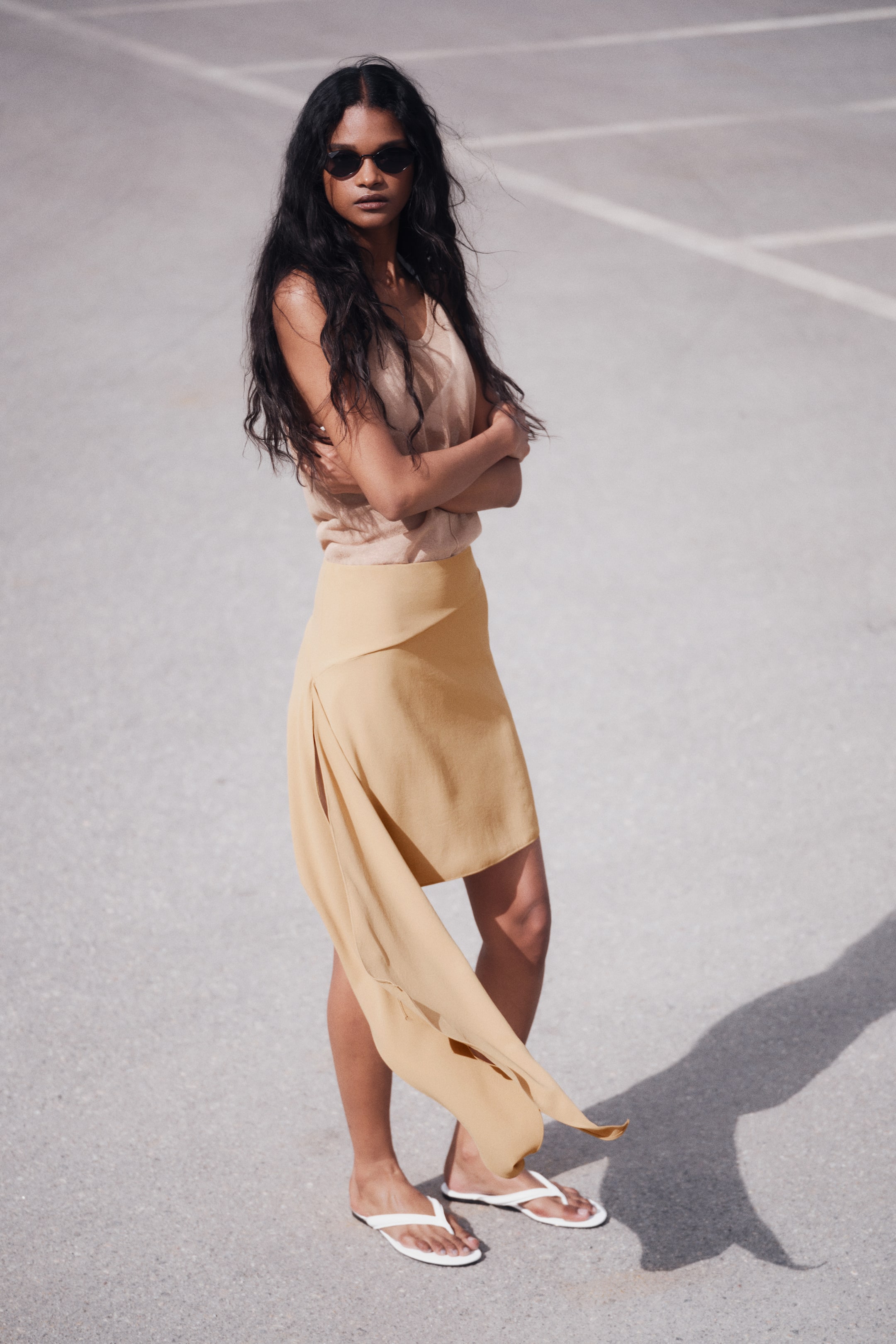 Asymmetric Tie-Detail Skirt