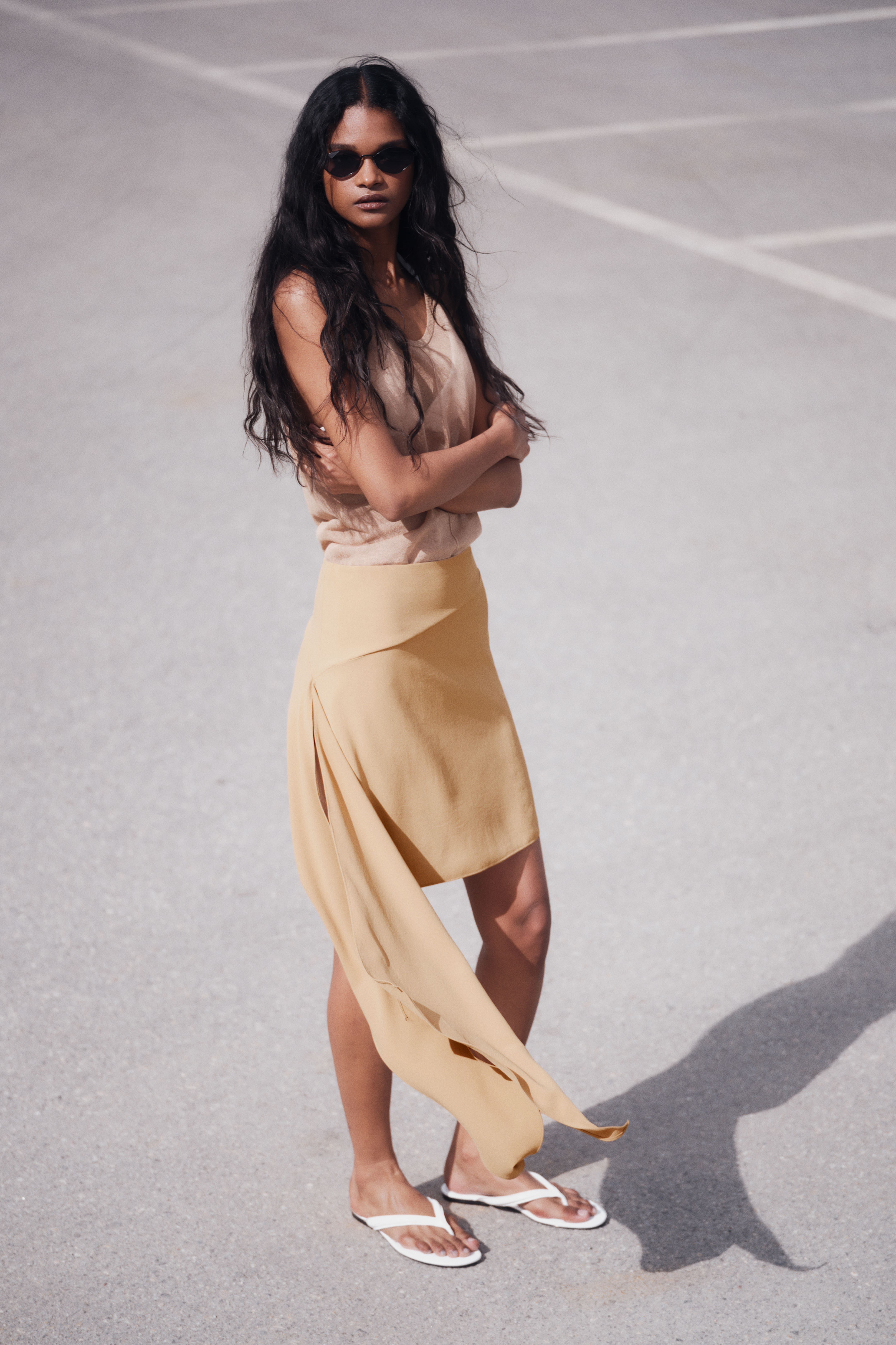 Asymmetric Tie-Detail Skirt