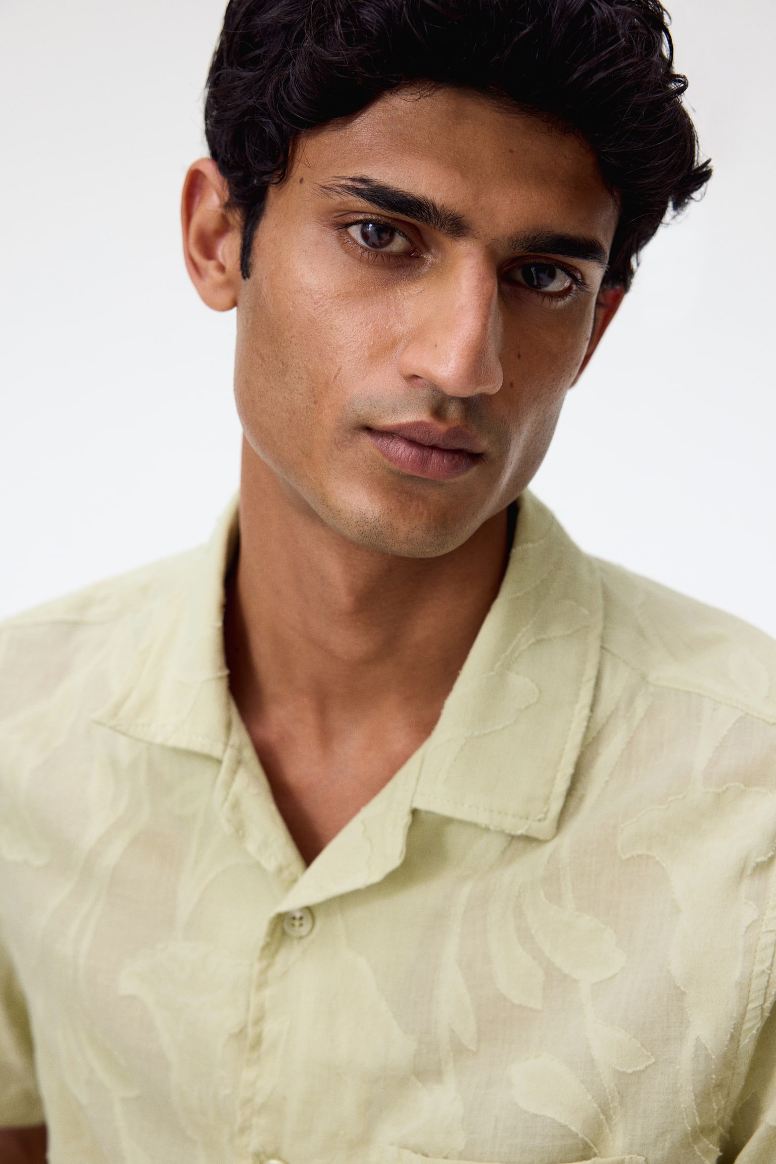 Regular Fit Jacquard-weave resort shirt - Light pistachio green/Brown/Light blue - 3