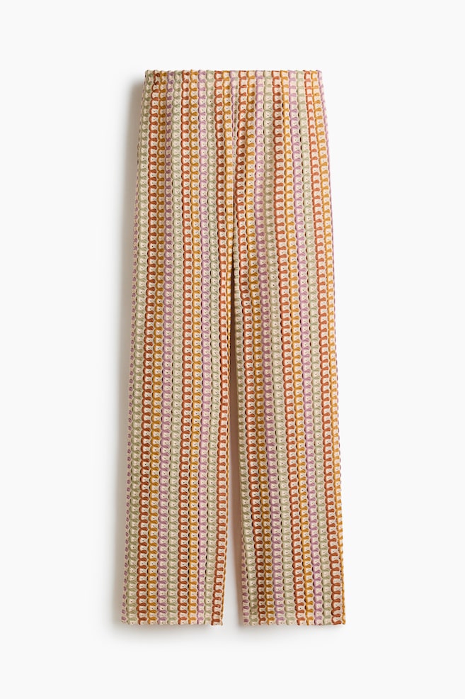 Crochet-Look Pants - Light beige/purple/green - 1