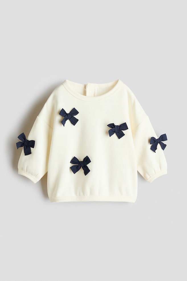 Sweatshirt with Motif - Cream/bows/Light pink/bows - 1
