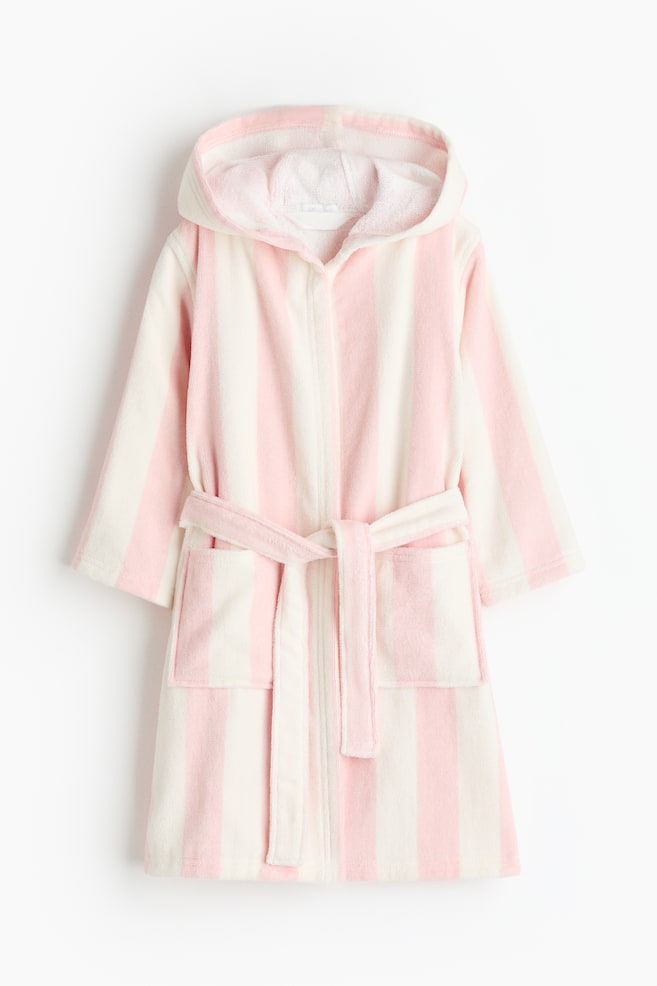Cotton terry dressing gown - Light pink/White striped/Green/White striped/Blue/Striped/Light beige/Striped/Khaki green/Striped - 1
