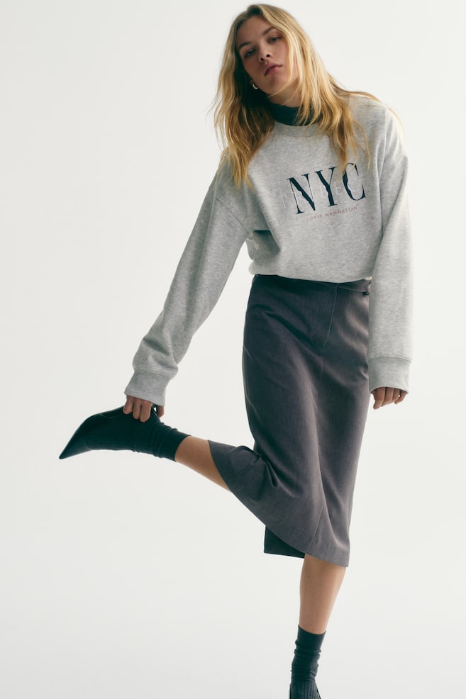 Sweatshirt with Text Motif-Light gray melange/NYC - 4