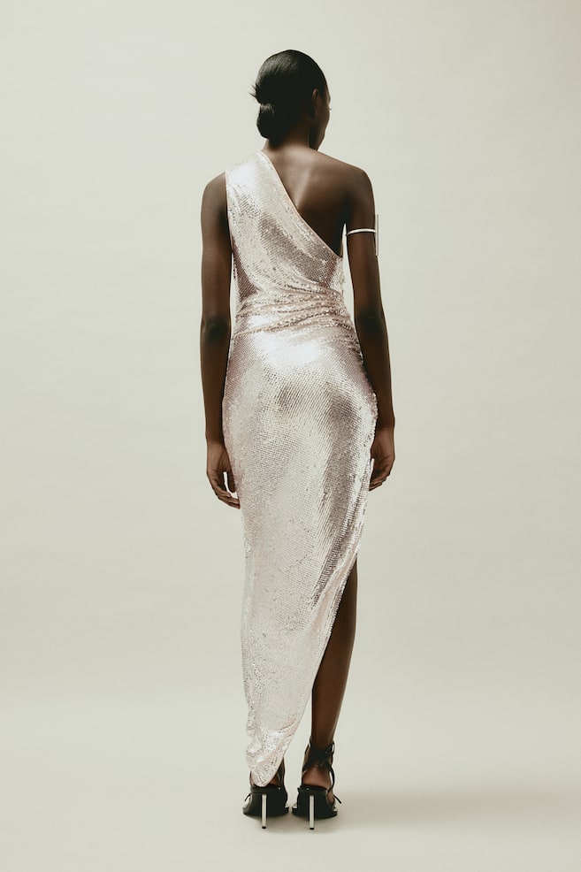 Sequined one-shoulder dress - Light beige - 3