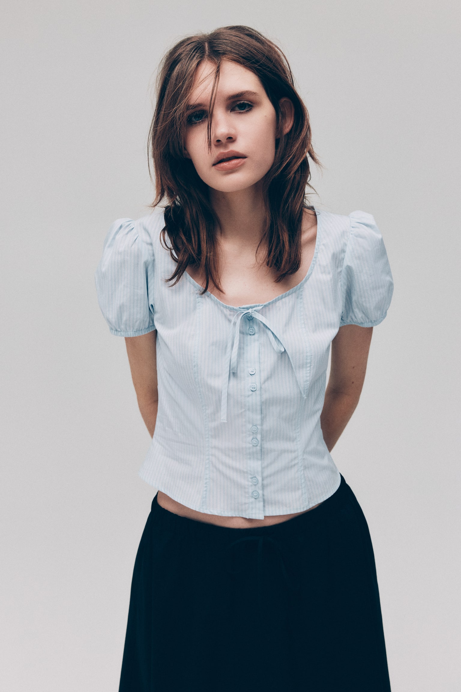 Blusa de popelina - Azul claro/Franjas/Amarillo claro - 4