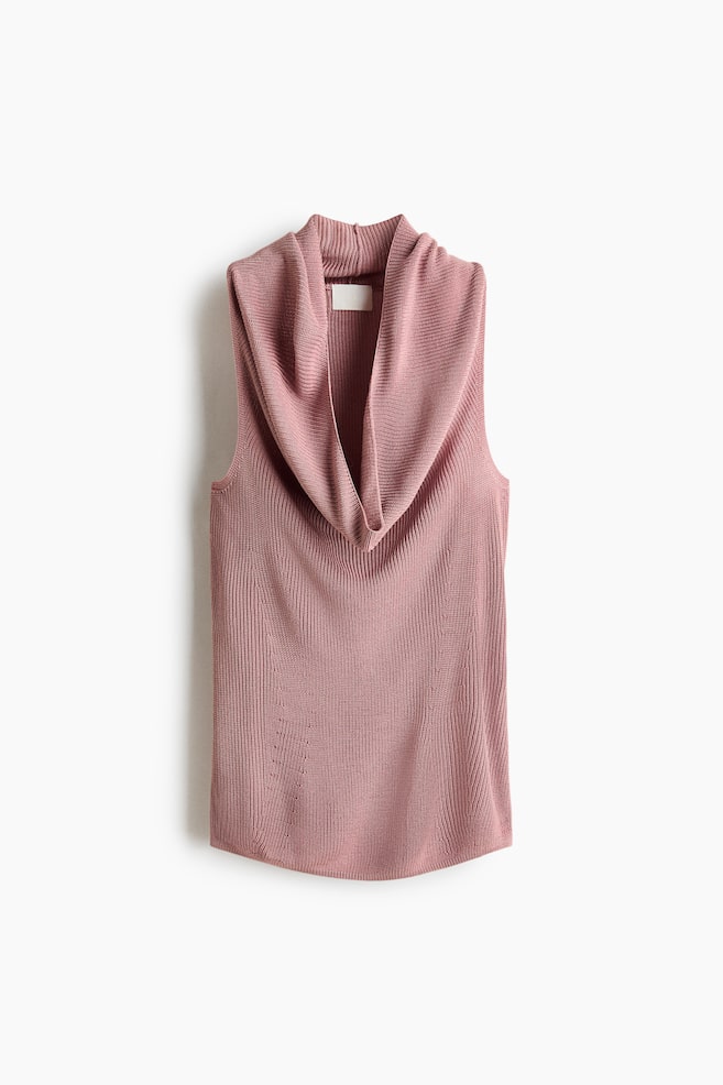 Cowl-Neck Patent-Knit Top - Dusty pink - 1