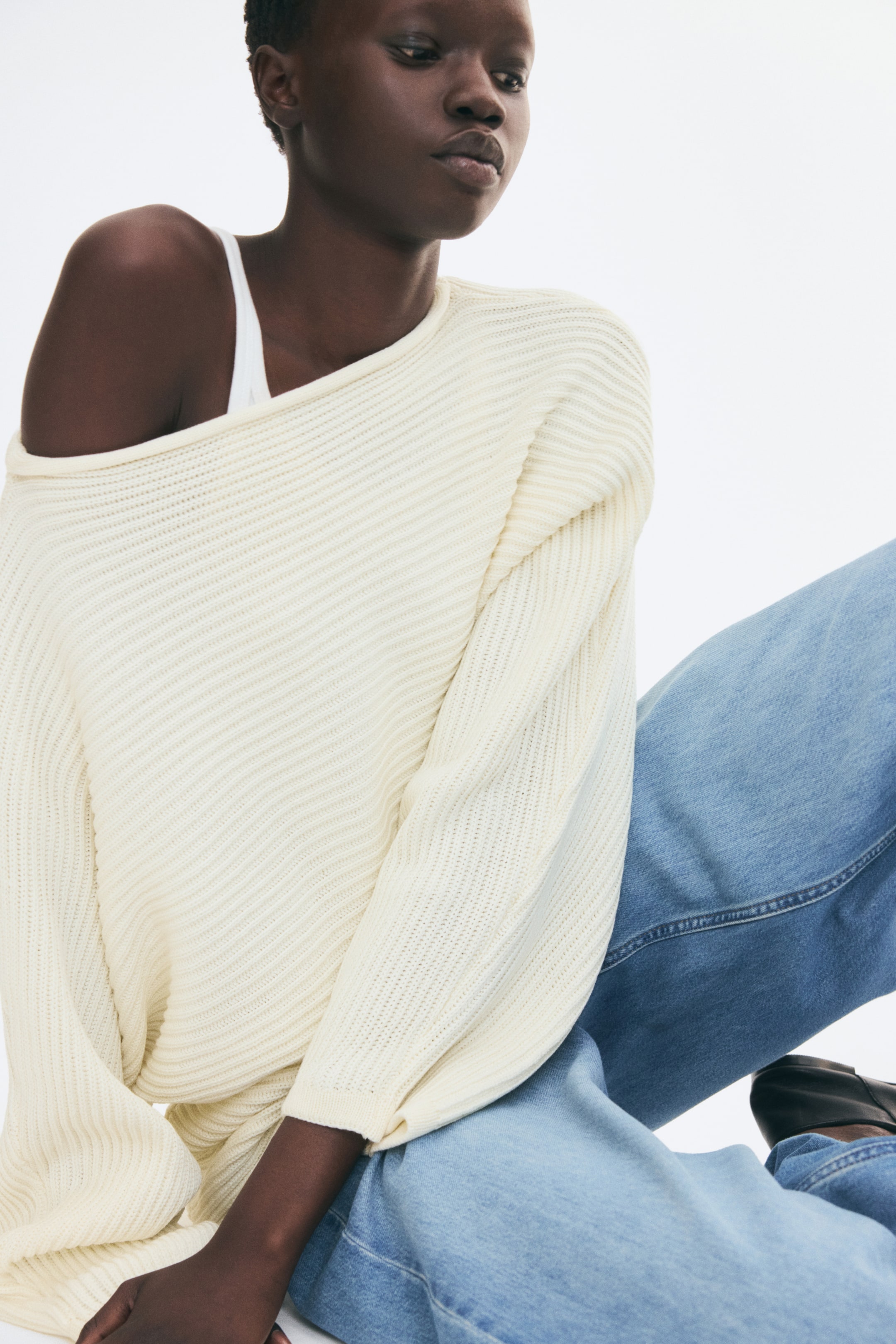 Boat-Neck Rib-Knit Sweater