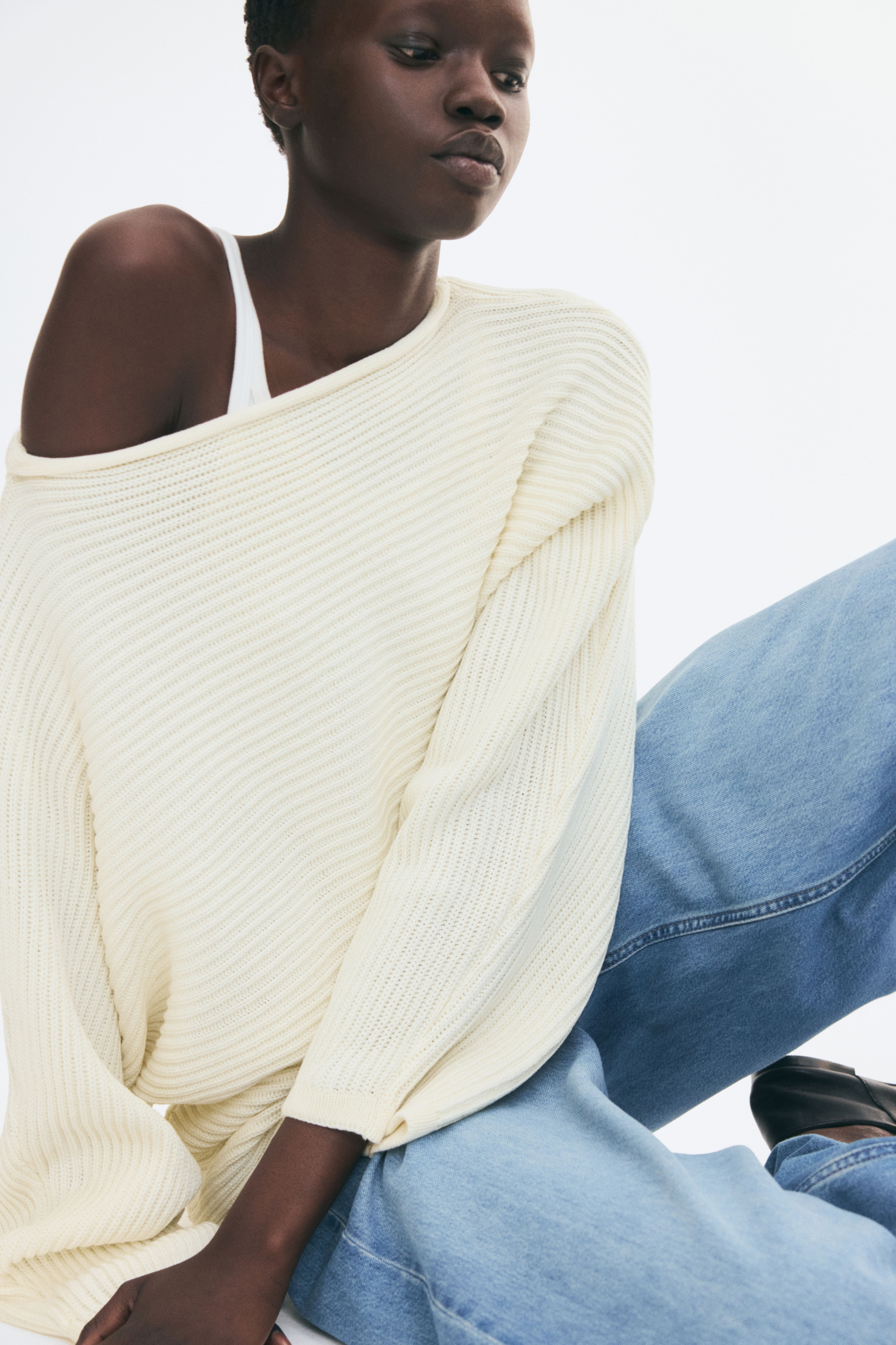 Boat-Neck Rib-Knit Sweater