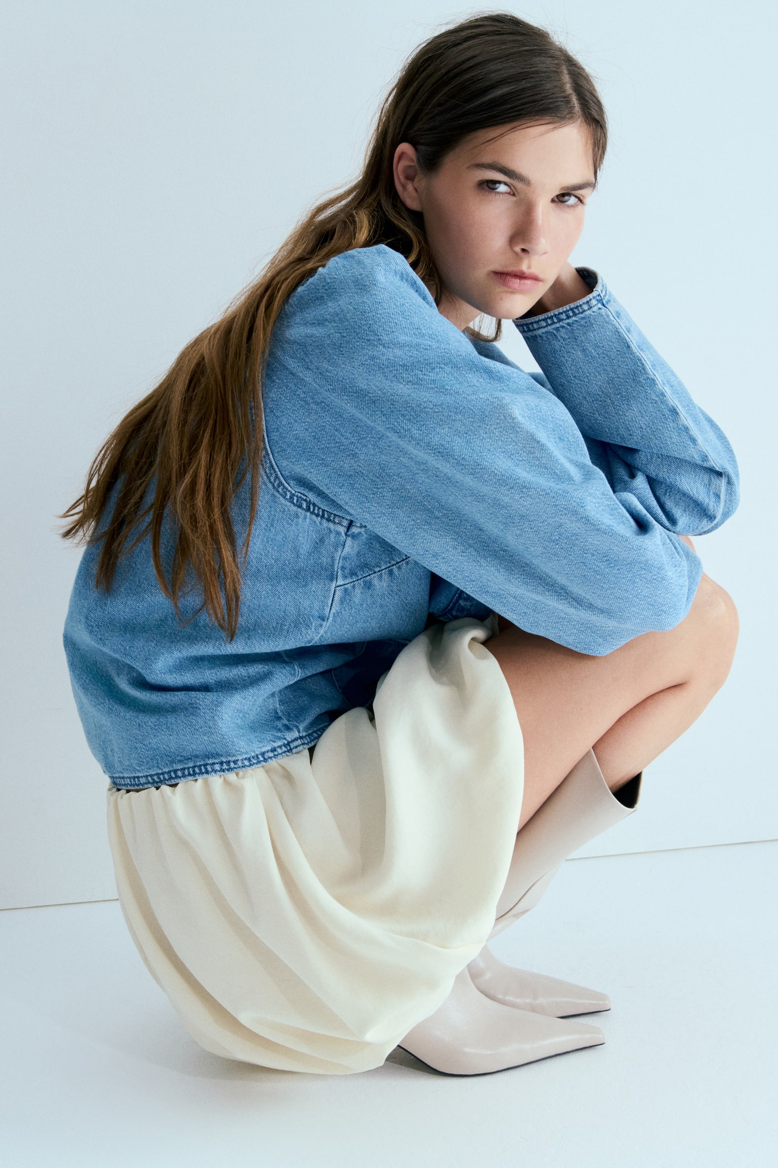 Puff-sleeved denim jacket - Light denim blue/Washed grey - 3