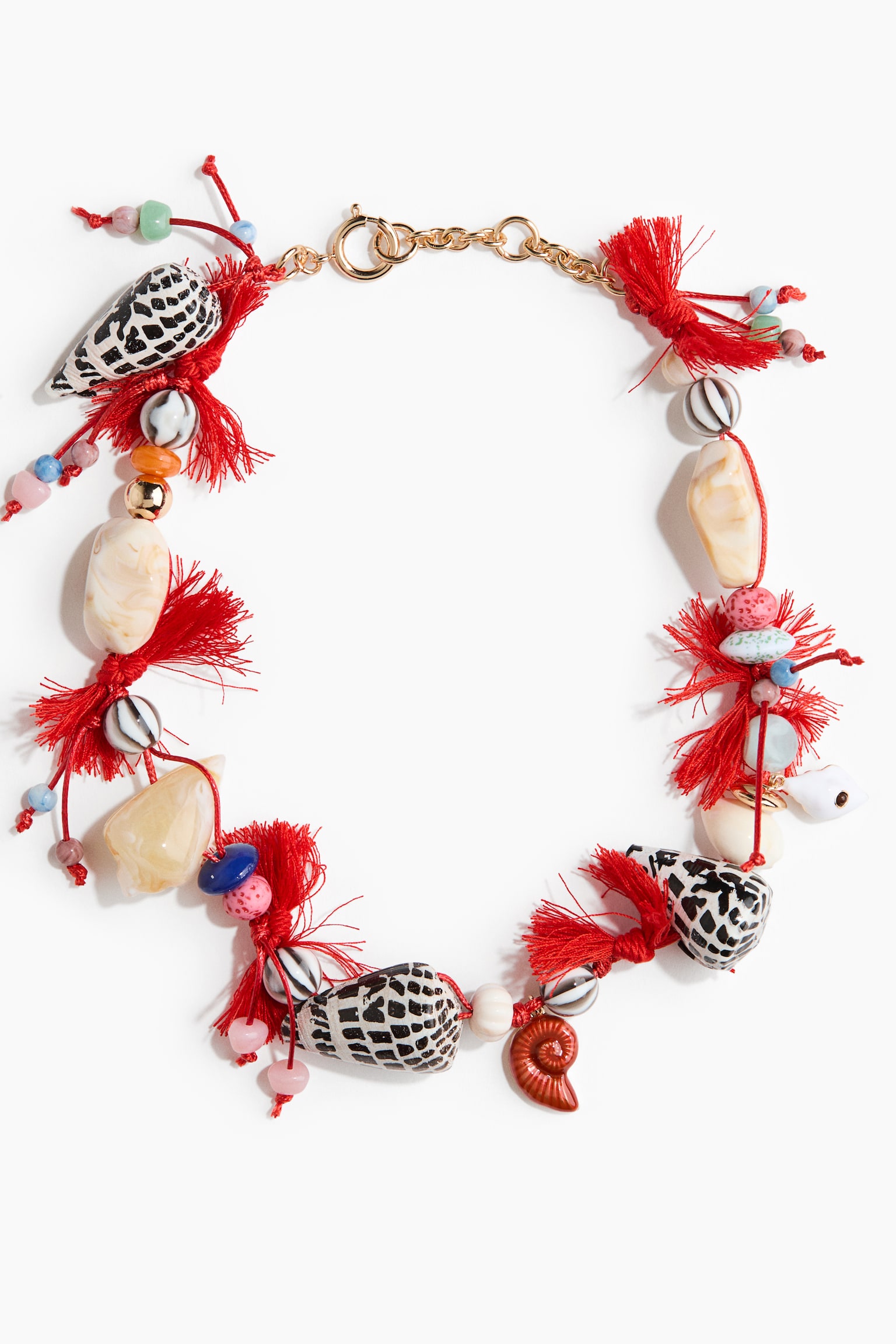 Embellished Cord Necklace - Red/marbled - 1