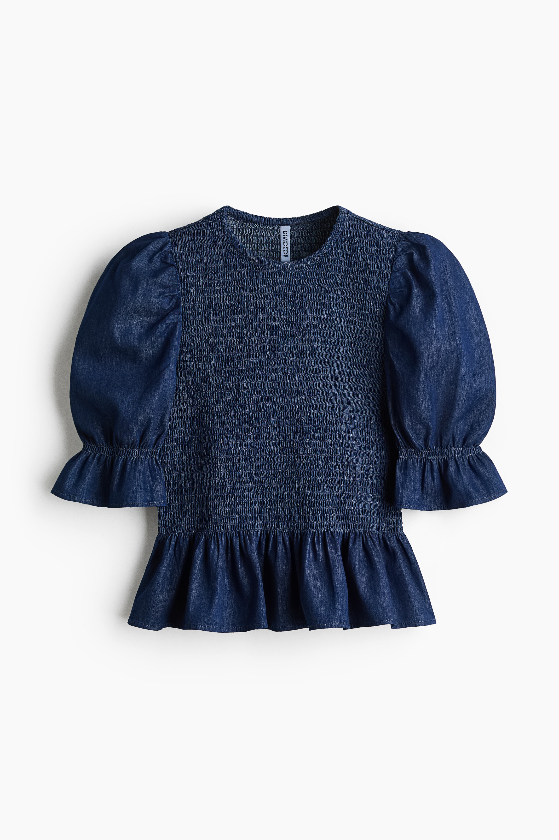 Smocked denim blouse - Dark denim blue/Light blue