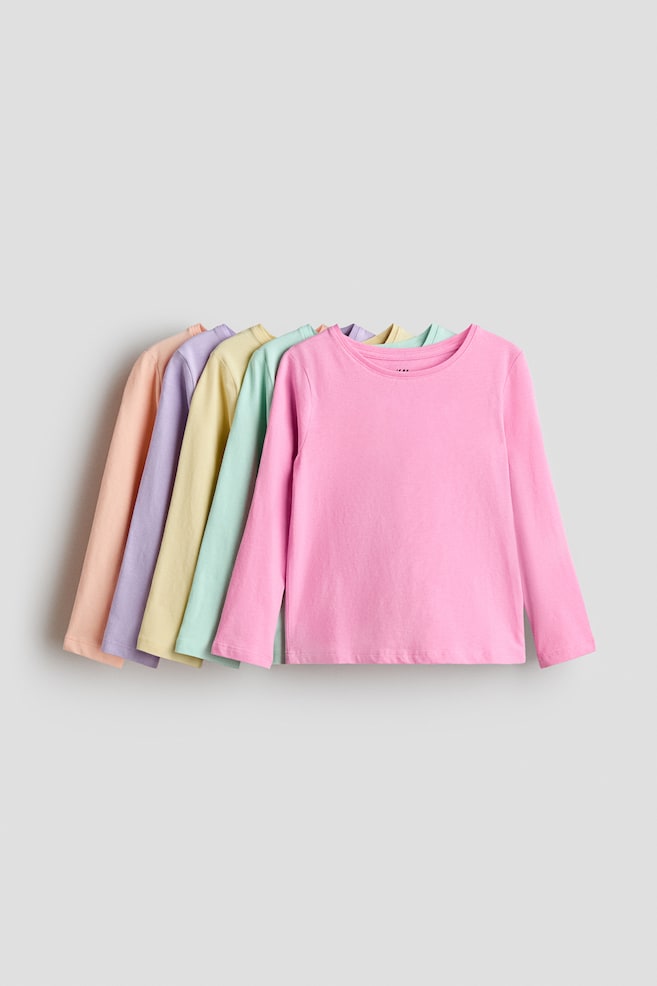Lot de 5 hauts en jersey - Rose/jaune/Rouge foncé/rose/Rose clair/imprimé léopard - 1