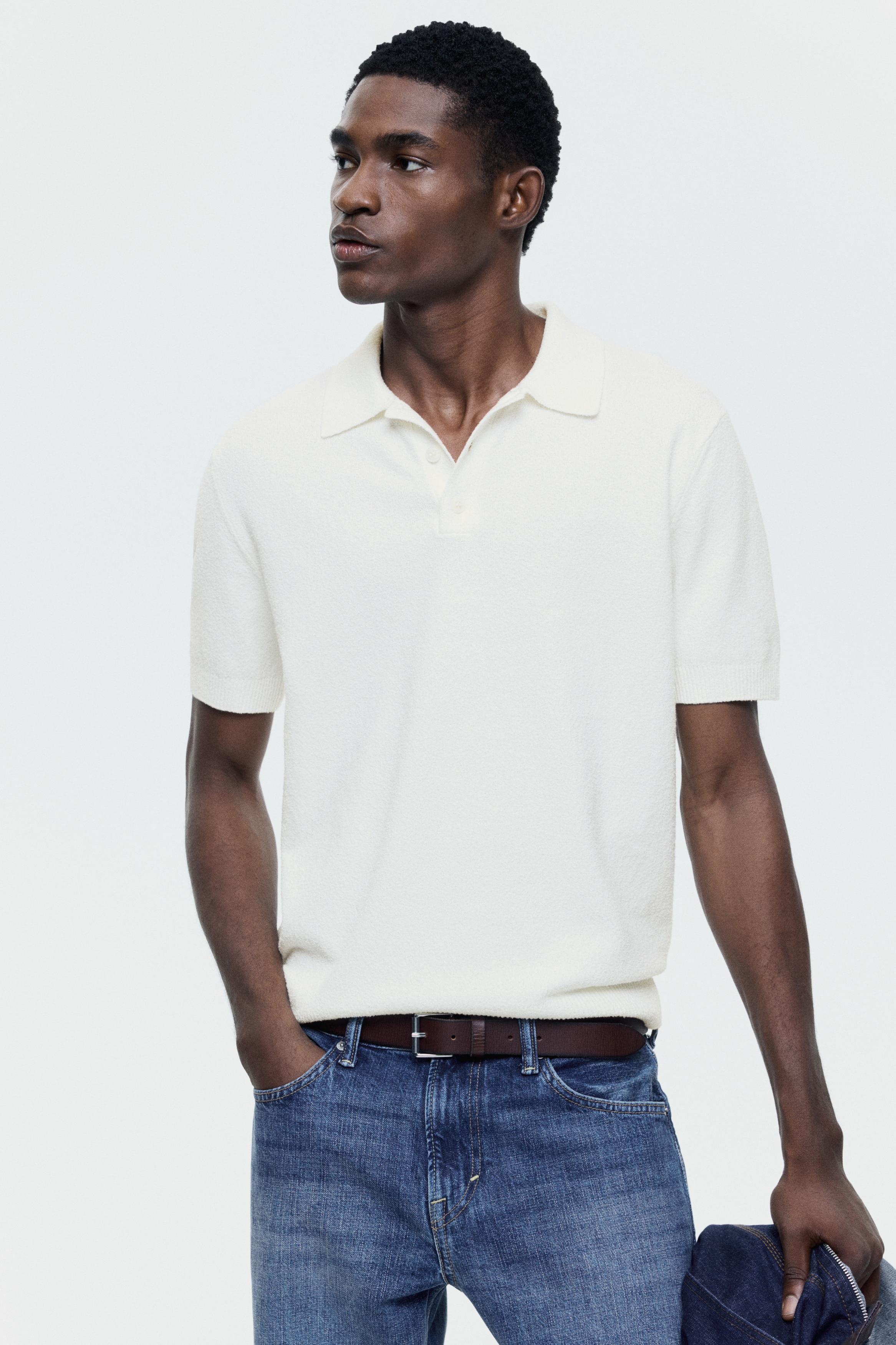 Polo in maglia Regular Fit - Crema/Blu