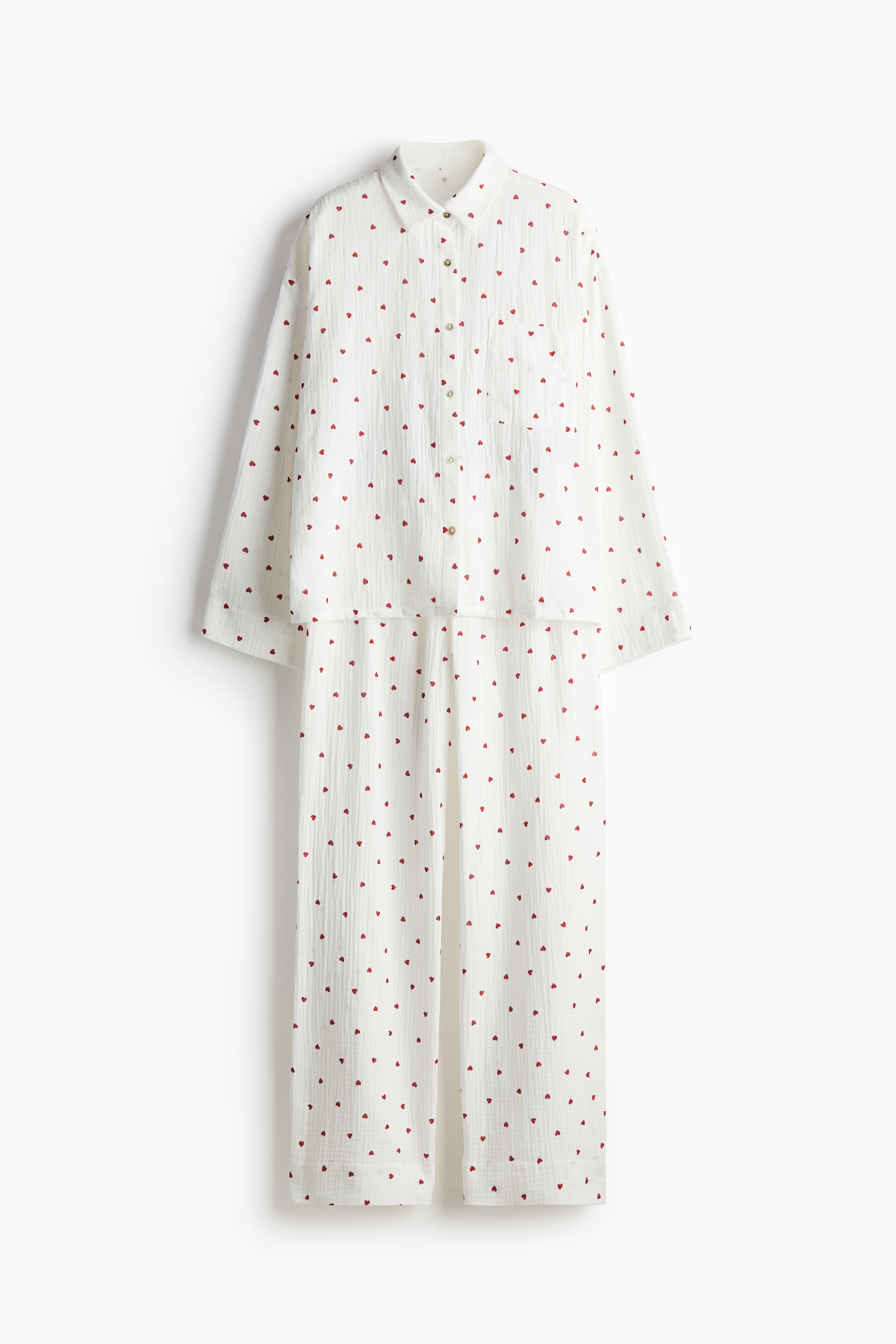 Cotton Muslin Pyjama Set - White/Hearts/Cream/Floral/Dark grey/Light turquoise/Navy blue/Light blue/Floral/Black/Floral/Brown/Leopard print/Light beige/Leopard print/Brown