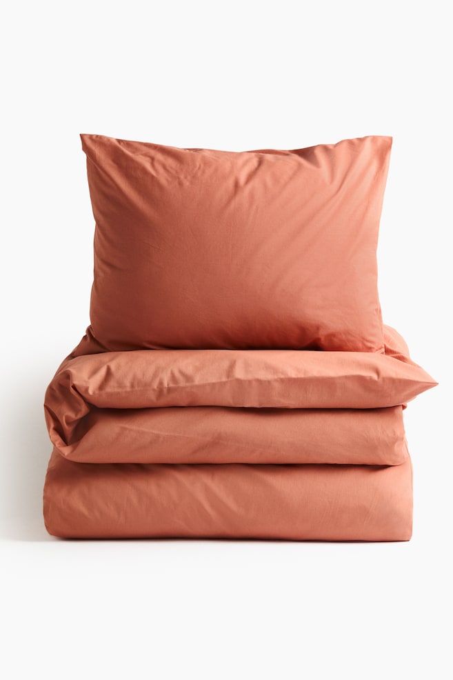 Cotton Twin Duvet Cover Set - Orange/Light pink/Khaki green/Dusty blue/Dark brown/White/Dusty pink/Olive green/Light khaki green/Gray/Taupe/Light beige/Taupe - 1