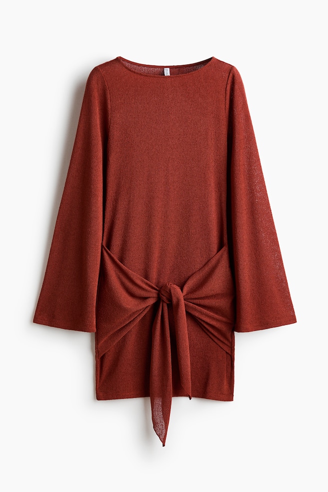 Robe avec détail à nouer - Rouge/Marron foncé - 1