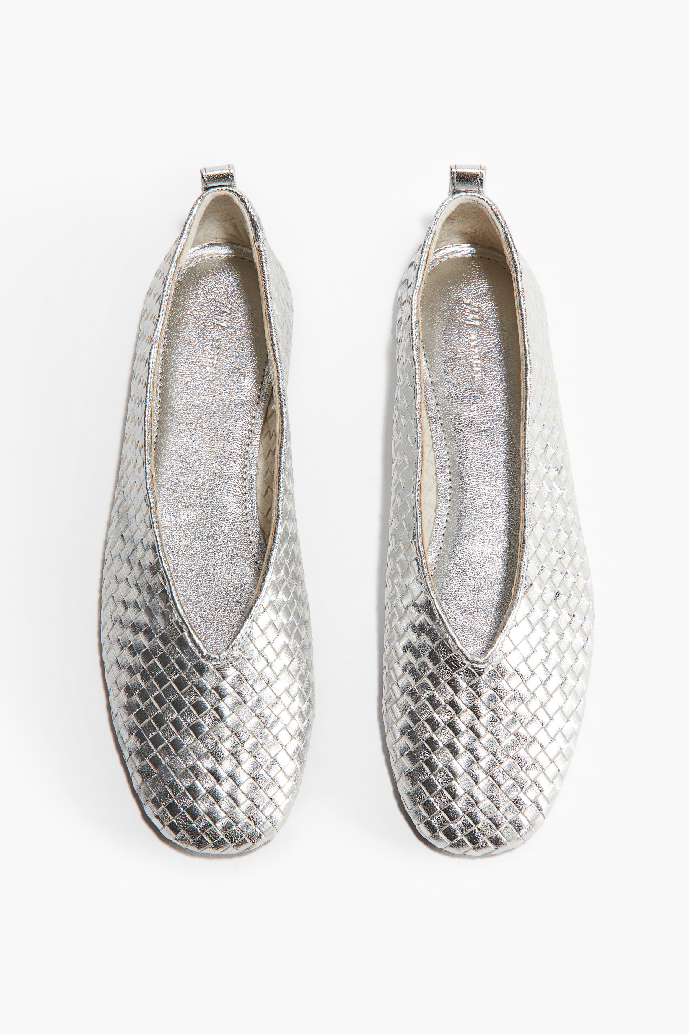 Braided leather ballet flats - Silver-coloured