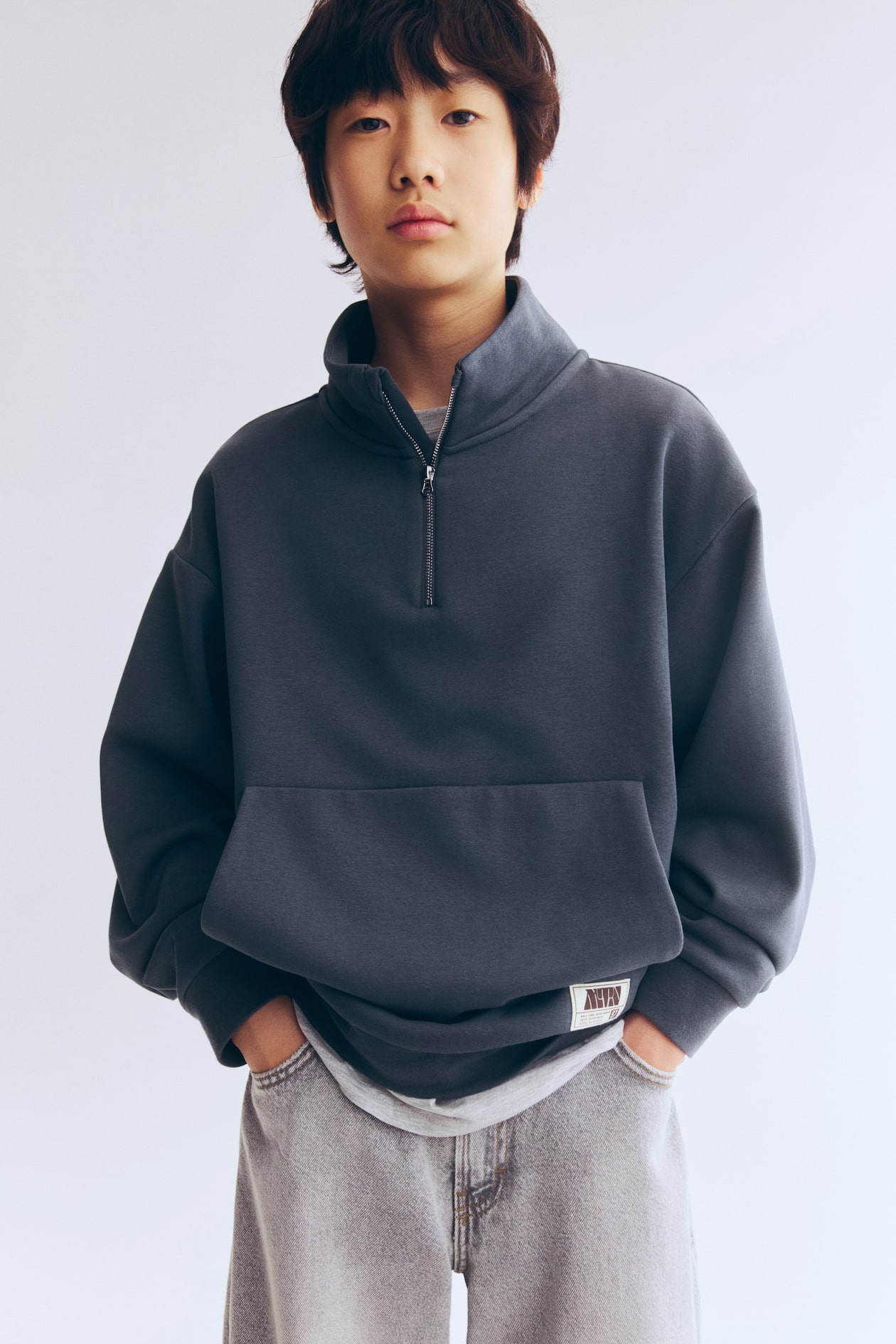 Dark gray Half-Zip Sweatshirt for kids | H&M US