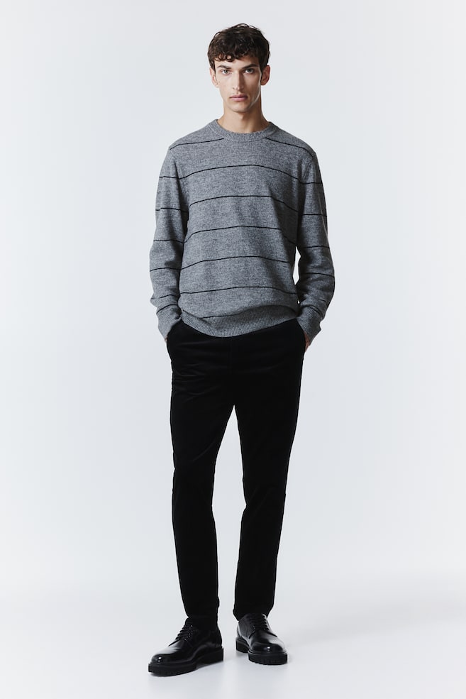 Regular Fit Fine-knit jumper - Grey marl/Striped/Dark blue/Striped/Beige marl/Dark blue - 4