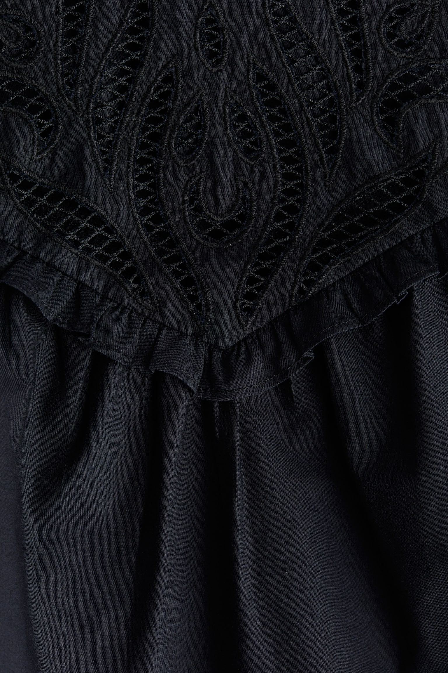 荷葉邊府綢洋裝 - 黑色 - 3