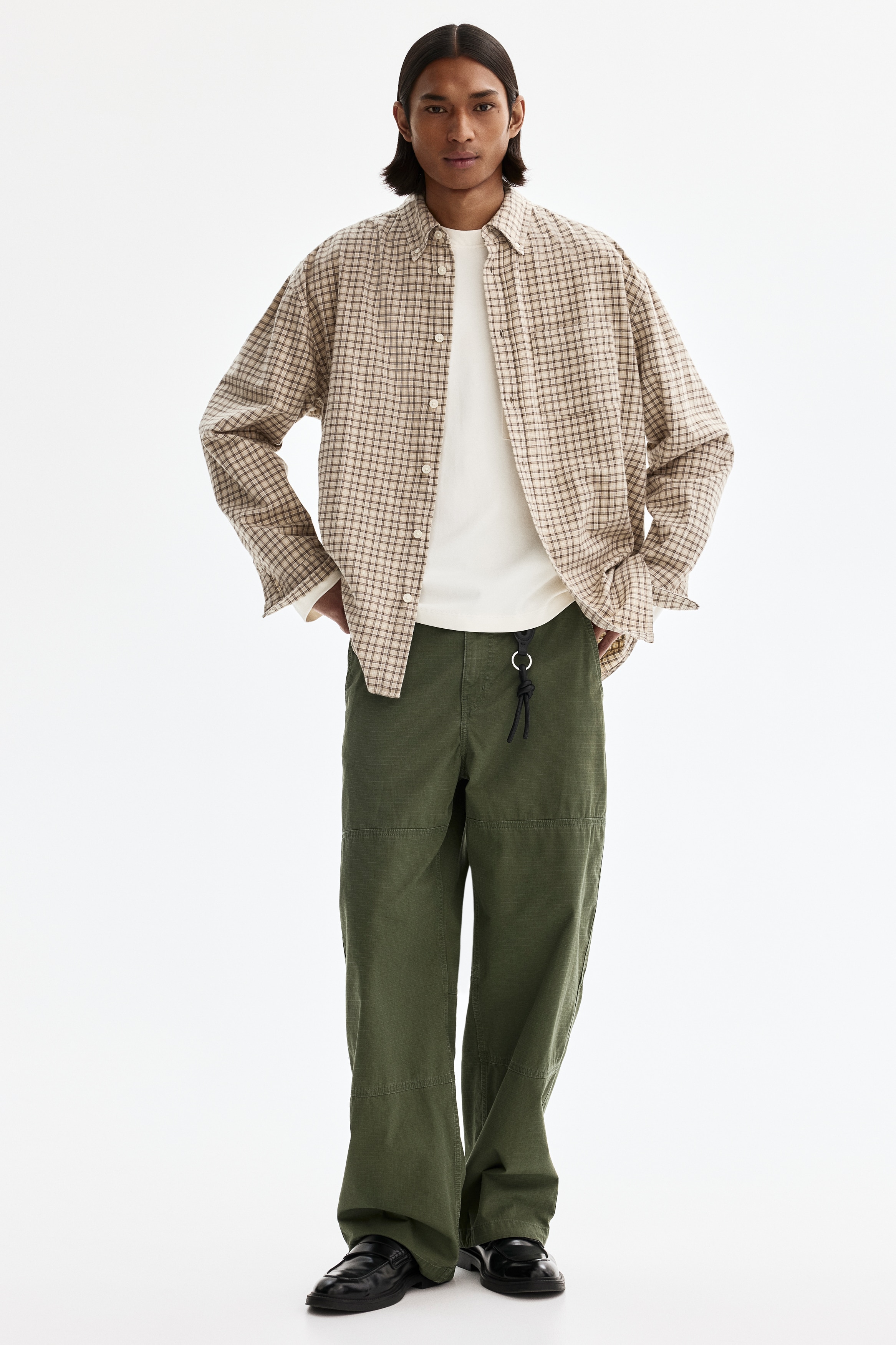 リラックスフィット コットンシャツ - ベージュ／チェック - Men | H&M JP