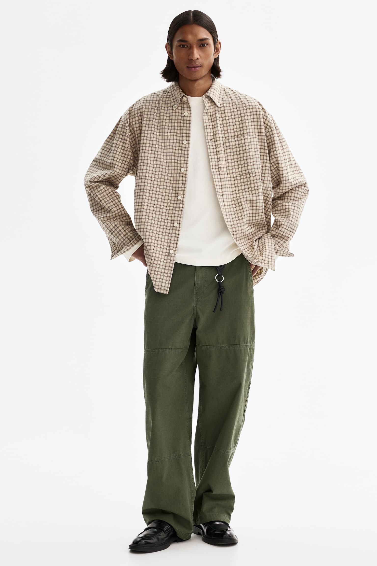 Relaxed Fit Cotton shirt - Beige/Checked/Brown/Checked - 1