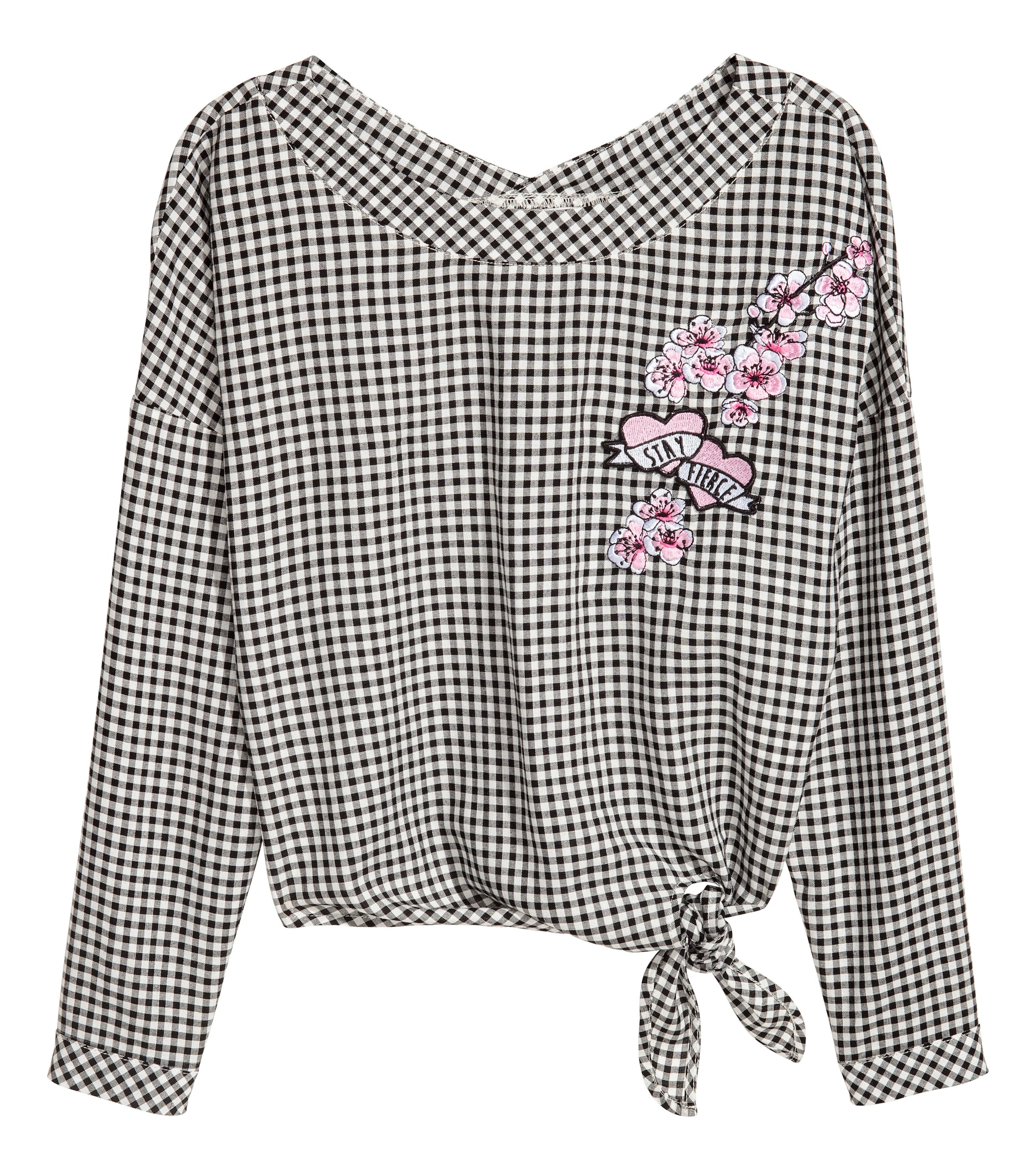 View larger image: Tie-front blouse - Black/White checked - Kids | H&M GB 1