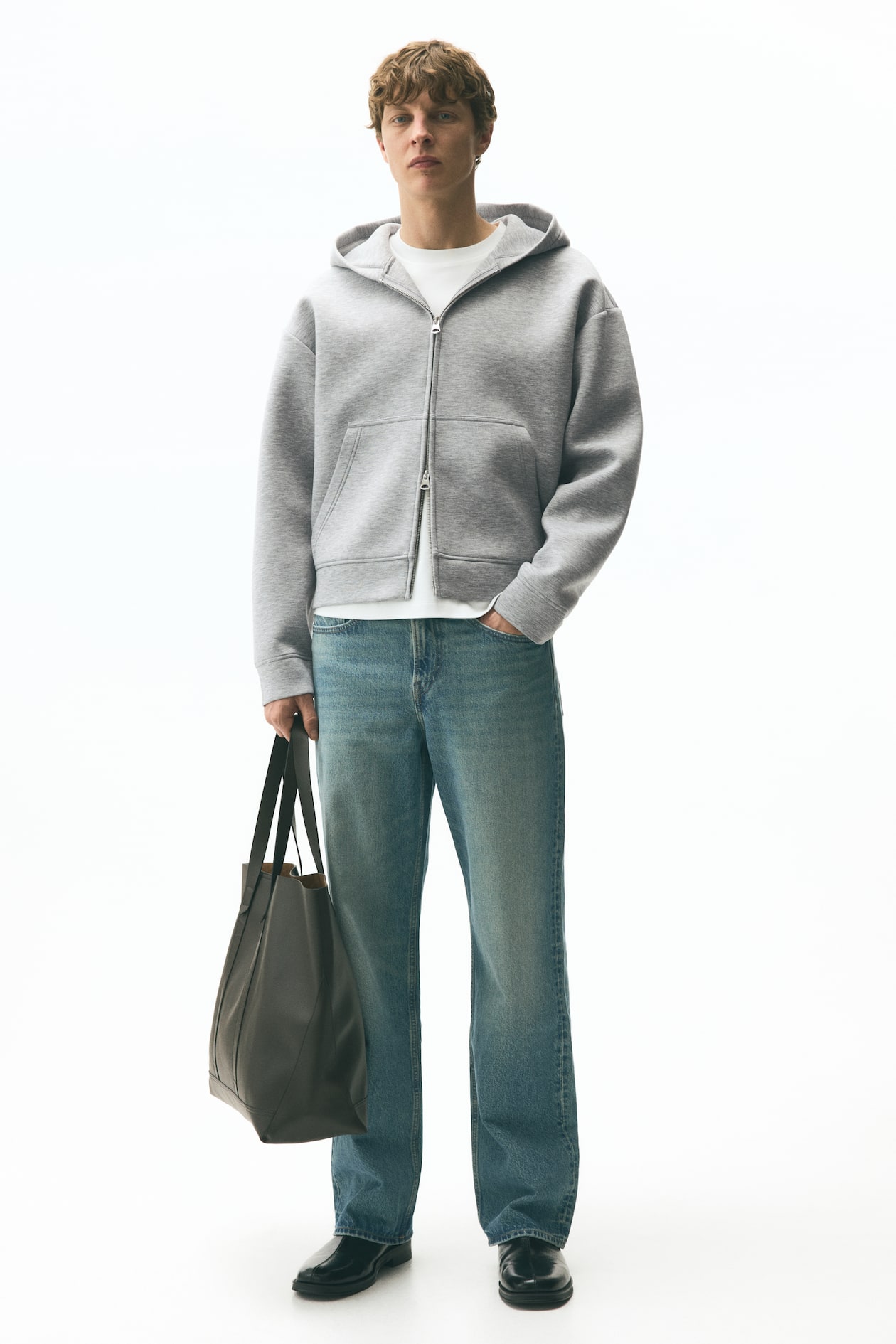 H&m Knit Zip Up Jacket Loose Fit Zip-through Hoodie Grey Marl