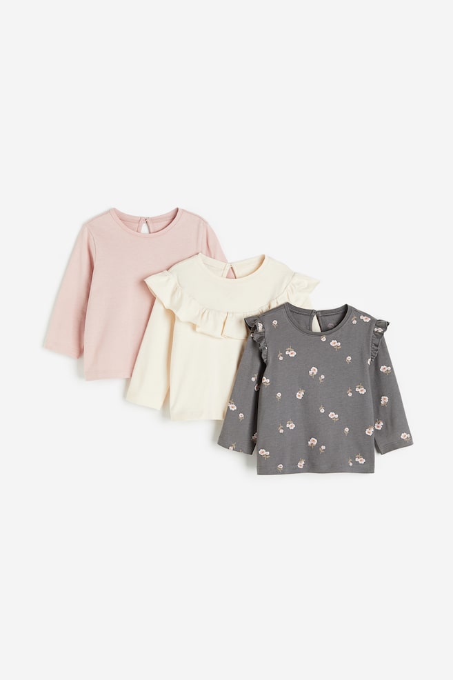 3-pack cotton jersey tops - Dark grey/Floral/Pink/Floral/Dusty green/Floral/Dark pink/Squirrel/dc - 1
