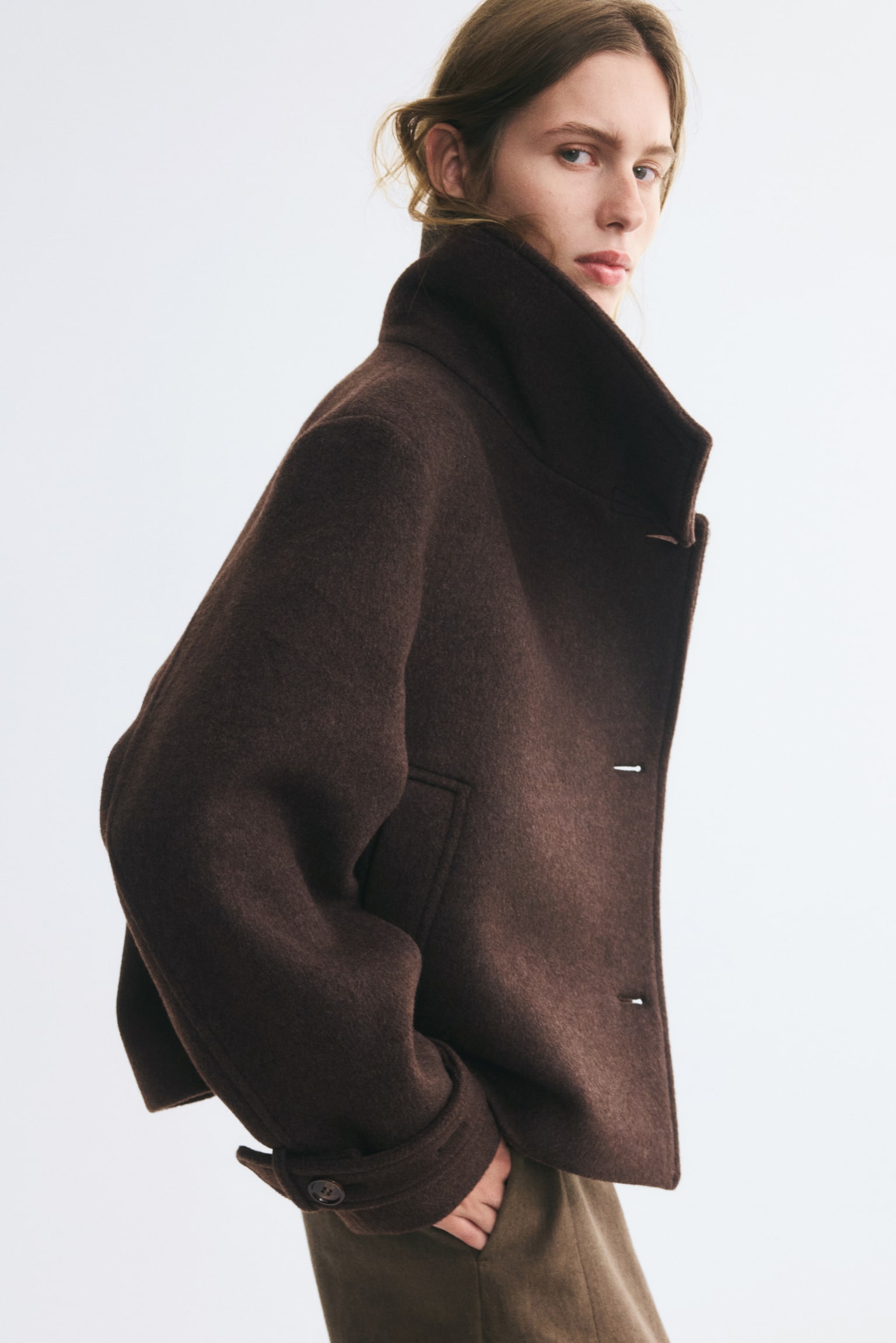 Женская куртка H&M Wool-Blend Chimney-Collar, цвет: Тёмный коричневый — фото 5