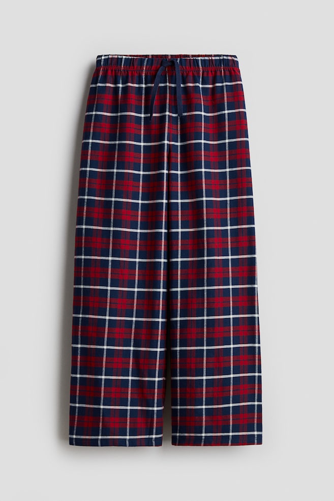 Pantaloni in popeline di cotone croccante con vita elasticizzata e coulisse e gambe ampie sono presentati dalla PARTE ANTERIORE. Presentano un motivo a quadri rosso, blu navy e bianco con una coulisse blu navy. - 1