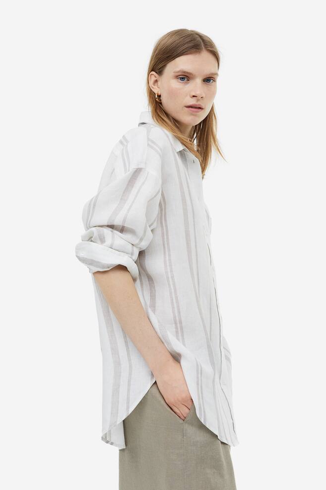 Oversized skjorte i hør - Hvid/Beigestribet/Blå/Hvidstribet/Blå - 6